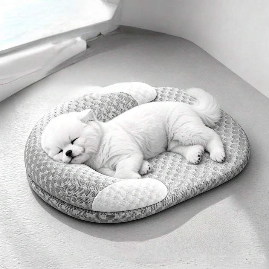 1pc Cooling Ice Bead Sponge Cat Bed Orthopedic Breathable Pet Dog Mat Summer Cat Dog Pad Non-Slip Washable Cool Cat Bed Sleeping Mat Suitable For Large Medium Small Cats - Grey - View 1