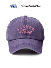 1件女款復古做舊棒球帽，粉色 TANNED 字母刺繡鴨舌帽，可調節帽簷，休閒百搭度假風遮陽帽，適合春夏季海灘度假 - I - 查看 9