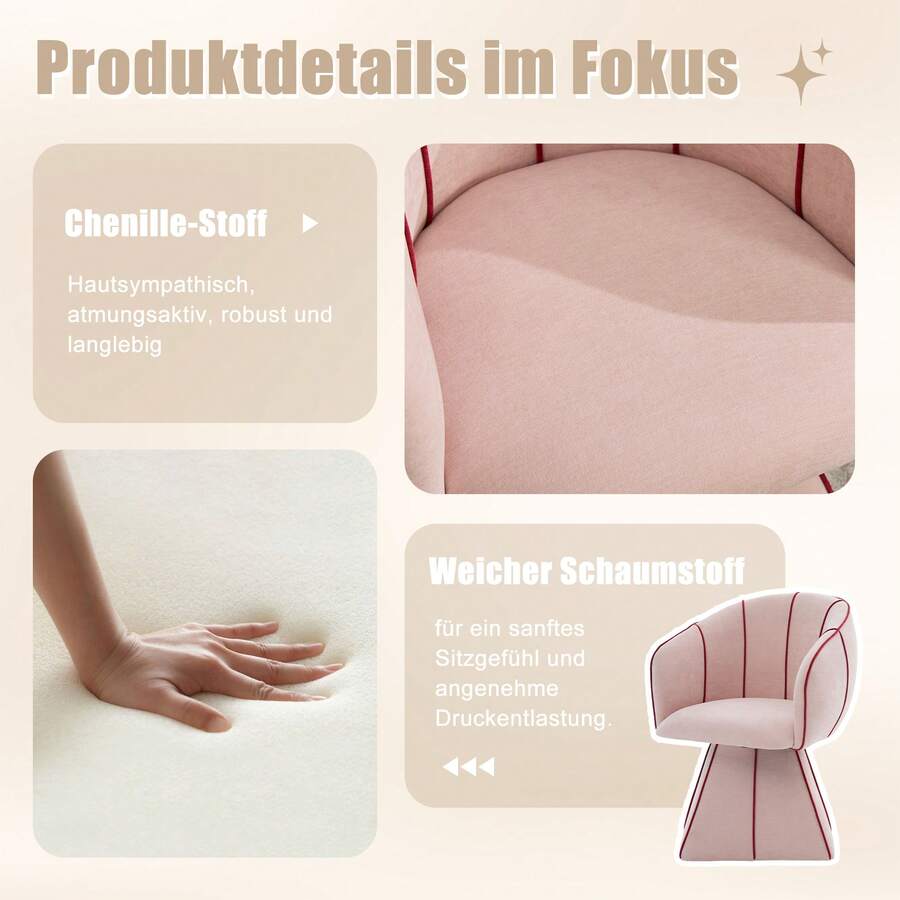 Pink Chenille Armchair - Ergonomic Design - Ideal For Living Room Or Bedroom - 粉色 - 查看 1