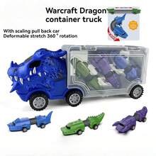 Children's Dinosaur Cargo Transport Truck, Handheld Storage Sliding Toy Car, 3-In-1 Dinosaur Container Transport Vehicle, Transformable Inertia Launching Toy Car, Parent-Child Interactive Educational Game, Boys Gift (Random Car) - Multicolor - View 5