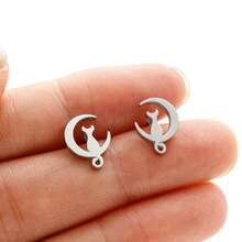 1 Pair Stainless Steel Moon Cat Stud Earrings Dainty Hollow‑Out Kitten On Crescent Moon Tiny Ear Jewelry Cute Daily Accessories For Women Girls - GED162 - View 8