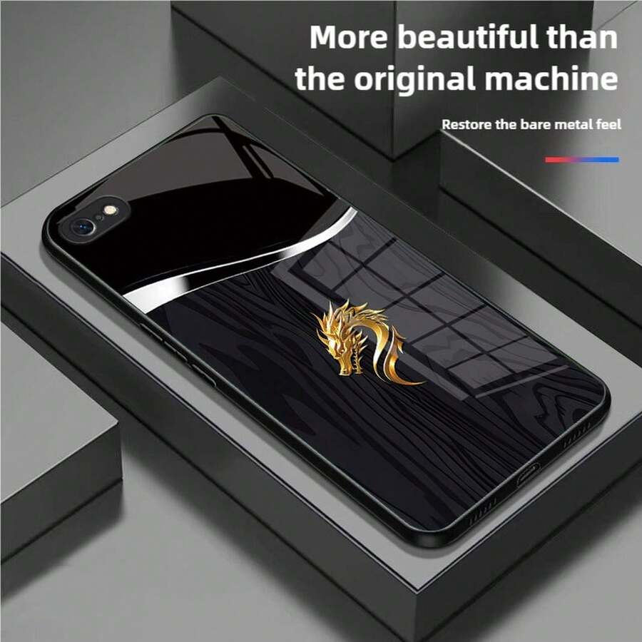 Phone Case: For IPhone16 15 14 13 12 11 Pro Max Plus Tempered Glass Case, Dragon Head -Grain Pattern Design, Simple And Elegant - 黑色1 - 查看 1