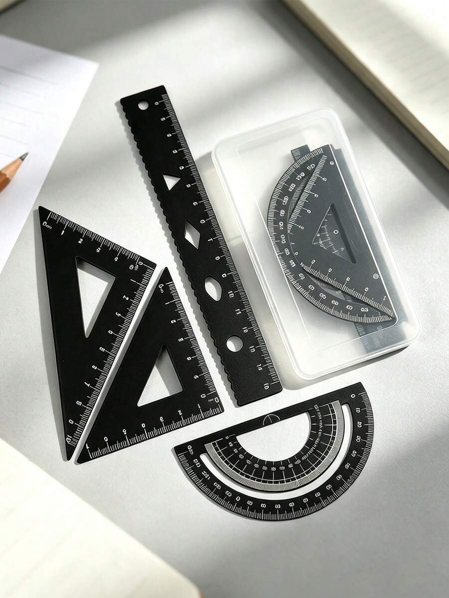Multifunctional Geometric Ruler Set, Protractor, Triangle Ruler, Straight Ruler, Manual Measurement And Drawing Tools With Storage Box, 4 Colors Available: Pink, Mint Green, Light Blue, Taro Purple, For School, Woodworking, DIY, Teacher Gift, Back To School Season. - Multicolor - View 1