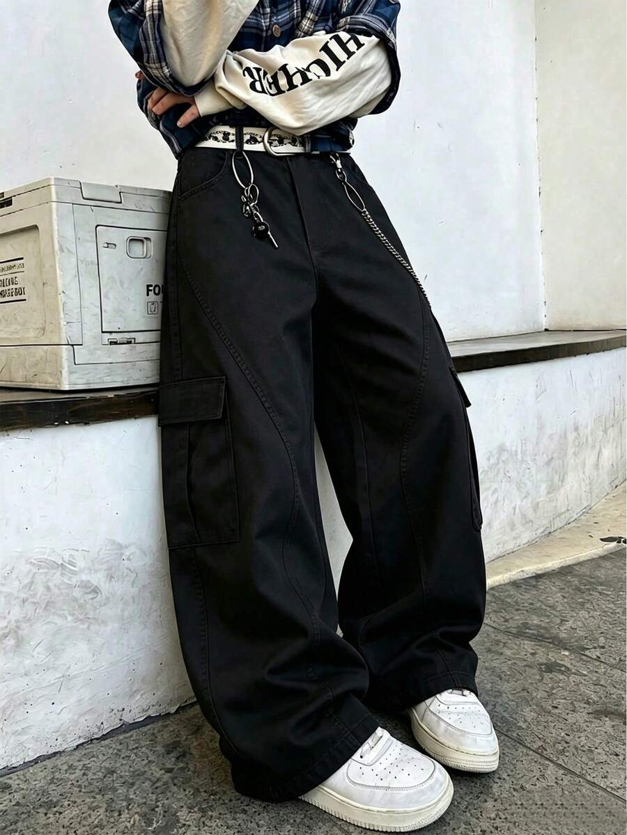 Men's Outdoor Sports Long Pants Spring/Autumn Casual Fashion Straight Leg Outdoor Cargo Pants Black - Black - View 1