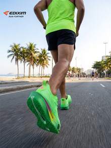 EDIXIM Men's Summer New Mesh Road Running Shoes, Casual Commute Sports Shoes, Breathable, Lightweight, Shock-Absorbing, Soft Sole - Green - View 2