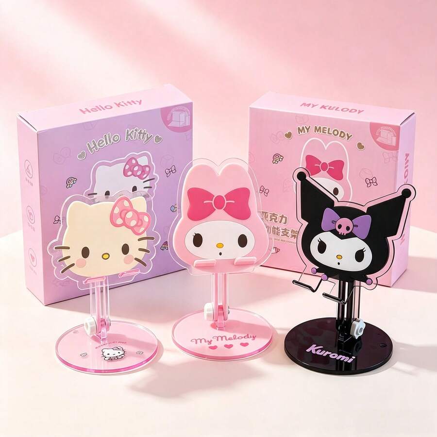 SANRIO Desktop Phone Stand, Minimalist Texture, Suitable For Dorm Binge-Watching And Office Viewing, Portable And Stable Support For Daily Home Use - A - View 1