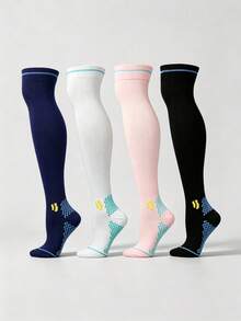 4/1 Pair All-Season Professional Sports Marathon Compression Over-The-Knee Thigh-High Socks, Long Tube Fitness Yoga Jump Rope Running Socks With Raised Non-Slip Grip - Multicolor - View 8