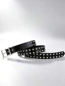 1pc Round Rivet Sequin Punk Style Belt For Men And Women - Black - View 5