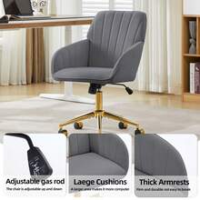 Adjustable Office Chair - Adjustable Grey Velvet - Grey - View 10