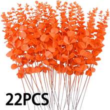 22pcs Artificial Orange Eucalyptus Flowers, Suitable For Wedding, Easter, Thanksgiving, Valentine's Day, Rustic Style Centerpiece Decoration, Home Table Setting - Suitable For DIY Plastic Faux Greenery (Container Not Included) - Orange - View 9
