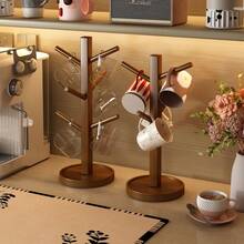 1pc Vintage Bamboo Wood Cup Holder, Nordic Style Desktop Mug Drying Rack, Kitchen Countertop Cup Storage Organizer, Smooth Round Design Without Burrs, Multi-Purpose Suitable For Home Kitchen Office, Ideal Housewarming Gift - 1PC - View 6