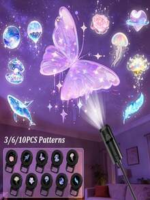LED USB 投影燈 3/6/10 種投影圖案可調 鯨魚蝴蝶星空夜燈 聖誕萬聖節裝飾 - 黑色 - 查看 1