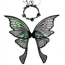 New Adult Gold Foil Phoenix Tail Butterfly Wings Fairy Wings Back Decor Holiday Party COS Costume 2pcs Set,Halloween - Multicolor - View 13