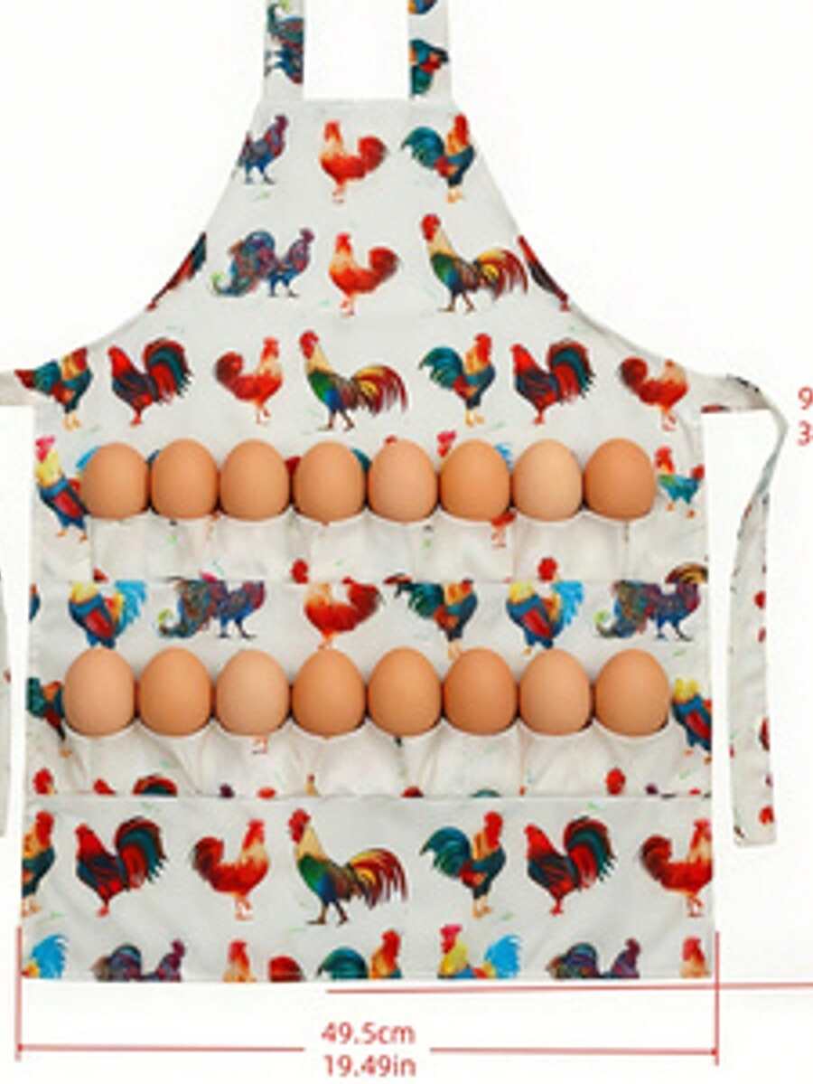 1pc 12-Pocket Universal Egg Collection Apron, Adjustable Rooster Print Egg Storage Bag, Suitable For Chicken, Duck, Quail Egg Gathering, Durable Farm Kitchen Garden Apron, Fit For Egg Collection, Vegetable Harvesting And Cooking, Suitable For All Body Types - 004 - View 1