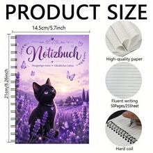 1PC A5 German Curious Mind Happy Life Black Cat Spiral Notebook, 50 Pages/25 Sheets, Purple Lavender Journal For Daily Writing, School Notes, Doodling And Cat Lover Gifts - A5 - View 10
