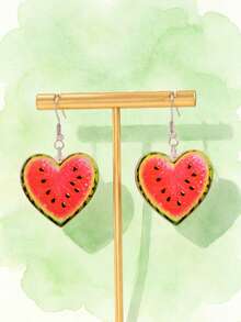 1 Pair Flat Bohemian Vacation Style Cute Watermelon Shaped Heart Acrylic Pendant Earrings - Multicolor - View 1