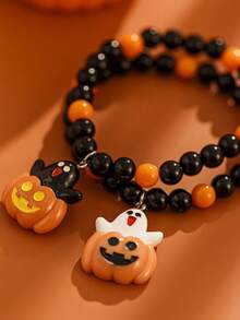 2pcs/Set Fashionable Quirky Halloween Pumpkin Ghost Bracelet, Versatile Ghost Bracelet - Multicolor - View 2