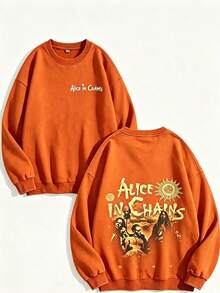 Unisex Y2K "Alice In Chains - Misfit Rock Band" Graphic Cotton Hoodie, Retro Casual Fashionable Daily Soft Warm Hoodies For Streetwear - 橙色2 - 查看 3