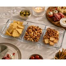 3-Compartment Glass Serving Platter For Snacks And Sweets 33x13cm - View 4