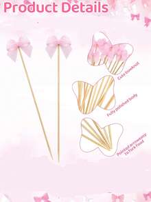 50pcs Pink/Red Bow Cocktail Pick Appetizer Ribbon Bow Toothpick Ribbon Decorations For Fruit Dessert, Drink Stirrers For Wedding Party Shower, Ballerina Sandwich Skewers Bul - Bow - View 5