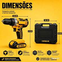 Parafusadeira Furadeira De Impacto 2 Baterias + Kit 46 Peças - Amarelo - Visão 6
