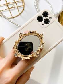 Vintage Pattern Mirror Creative Phone Grip Stand, Foldable Slouchy Desktop Round Mirror Stand, Perfect Phone Gift, Halloween Gift, Christmas Gift, Compatible With Iphone, Android Phones, Birthday Gift, Gift For Family And Friends, Sliding Phone Stand, Phone Accessory - Multicolor - View 2