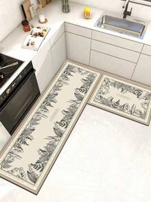 1 Pc Floral And Leaf Pattern Kitchen Mat, 3.5 Mm Soft Rubber That Absorbs Water And Is Easy To Clean. Suitable For Corridors, Bathrooms, Living Rooms, Outdoor Door Mats, And Toilets. Useable Throughout The Year And For Various Holidays. - Multicolor - View 1