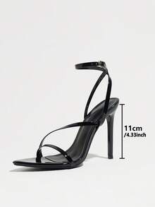 Women's High Heel Sandals, Spring/Summer Night Party Outdoor Fashion High-End Banquet Bag Cloth Thin High Heel Pointed Toe Shiny Cross Strap Design With Plain Finish, High-Quality Soft Mirror Fabric, Sexy Ankle Strap With Adjustable Buckle, Elegant Fashion Comfortable For Any Formal Occasion, Shoes For Outdoor Wear, Minimalist Versatile For Dresses And Skirts, Valentine's Day Date, Party, Office, Daily Commute, Stable High Heels For Women - Black - View 4