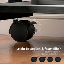 Roll-Schreibtisch Mit Schublade Und Regalen, 4 Räder, Kompakt, Spanplatte, Metall - Black - View 5