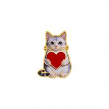 Cute Cat Holding Red Heart Lapel Enamel Pins And Brooches Badge Pins For Backpacks Bags Backpack Cool Decoration Friend For Gifts - Multicolor - View 14