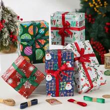 34/68/106pcs Christmas Gift Wrapping Paper(Includes Stickers), Cute Santa Claus Christmas Hat Christmas Snowman Wrapping Paper,Various Patterns - Style B - View 2
