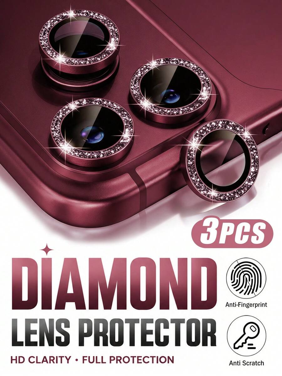 3pcs [2027 New] 9H Aviation Grade Tempered Glass Camera Lens Protector, Compatible With IPhone 18 Pro Max/18 Pro, Invisible Fit, Anti-Pixelation, High Definition Transparent, Independent Metal Ring, Scratch-Resistant Bubble-Free Easy Installation, Compatible With Phone Case, Birthday Gift (Wine Red) - Burgundy - View 1