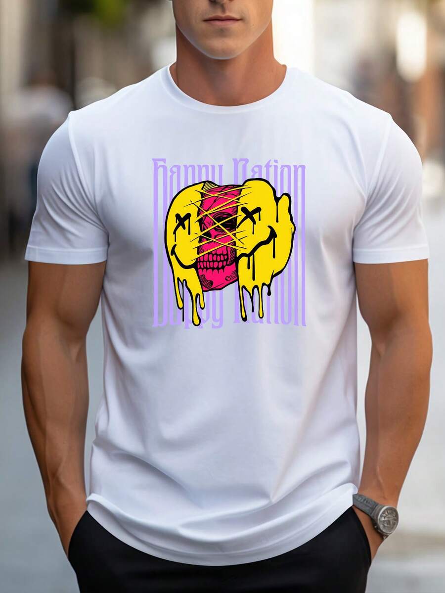 Men's Pure Cotton Short-Sleeve T-Shirt Casual Summer Regular Fit Basic Tee Comfortable Breathable Everyday Wear Top - 白色 - 查看 1