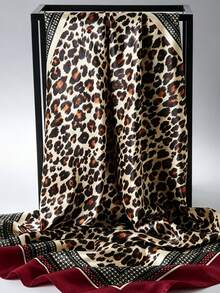 1PC Women's Fashion 90*90cm Leopard Print Square Scarf – Versatile AsHeadscarf, Shawl, Hairband & Bag Charm For Spring/Summer/Fall - Burgundy - View 5