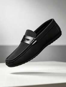 Plus Size Men's Leather Loafers, Luxury Brand Men's Business Casual Shoes, Breathable Original Versatile Driving Shoes - Black - View 1