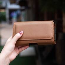7.0 Inch Solid Color Flip Cover Belt Clip Phone Waist Bag, New Design With Magnetic Buckle Multi-Function Waist Bag - Brown - View 10
