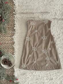 INS Toddler Baby Girl Brown Floral Embroidered Corduroy Overall Dress Spring Autumn - Maroon - View 10