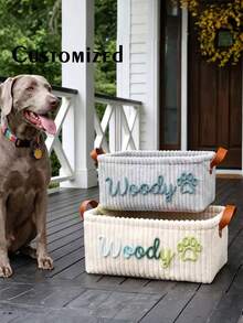 Customized Large Storage Basket, Can Customize Your Name, With Handle For Easy Carrying, Lightweight And Large Capacity, Can Be Used As Laundry Basket Or Home Decor, Perfect Gift - Multicolor - View 5