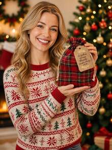 Christmas Gift Red Plaid Drawstring Storage Bag, Suitable For Women/Men, Small Gift Bag, Plaid Pattern, Drawstring Closure, Ideal For Wedding Favors, Jewelry Storage, Christmas Candy, Birthday Party Supplies, Handmade Bead Storage - Multicolor - View 6