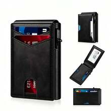 Minimalist Carbon Fiber Men Wallet RFID Anti-Theft Pop-Up Card Holder Magnetic Closure, Clear ID Window & External Card Slot For Business Front Pocket - Multicolor - View 9
