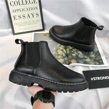 Sepatu Bot Chelsea Pria Sepatu Musim Dingin Sepatu Bot Pria Sepatu Bot Chelsea Gaya Inggris Sepatu Kerja - Hitam - View 10