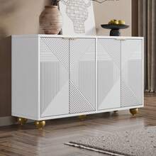 Sideboard With Four Shaped Doors, Adjustable Internal Shelves, Metal Handles And Spherical Legs.[ ], 120 X 35 X 71.5 Cm - White - View 9