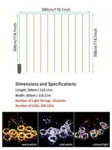 200/300 LED 燈串燈簾，USB供電，8種照明模式，附遙控器定時器，銅線懸掛燈，窗戶展示裝飾燈，適用於臥室、婚禮、節日派對、居家氛圍裝飾 - 均碼 - 查看 10