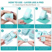 2pcs/Set (1pc Serrated Edge Square Punch + 1pc Solid Square Punch) Layered Serrated Edge Square Paper Punch, Suitable For Junk Journal And Scrapbooking, Stamp Style Nested Craft Punch, With Precise Alignment Hollow Design, Suitable For Card Making - Green - Set Of 2 - View 9