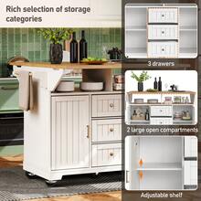 Kitchen Island On Wheels, Extendable Kitchen Trolley With Foldable Tabletop, 3 Drawers, 2 Door Cabinets, Spice Rack And Towel Rail, 120 X 40-80 X 95cm - White - View 3