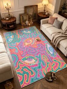 1 pieza Alfombra de sala de estar con patrón artístico de ojo rosa, alfombra engrosada, alfombra gruesa, alfombra de felpa, alfombra de otoño/invierno, alfombra engrosada, alfombra de sala de estar, alfombra, alfombra de área de sala de estar, alfombra de área pequeña, tapete, decoración del hogar, alfombra grande de sala de estar, alfombra redonda, decoración del hogar de sala de estar, decoración de la habitación, alfombra lavable - Multicolor - Ver 2