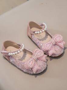 Girls' Flat Shoes Spring Autumn Princess Shoes All Season Rhinestone Shiny Leather Shoes For Baby Girls Party - Pink - View 3