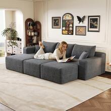 Sofa Grey Made Of Fabric For Living Room And Lounge - 深灰色 5 座 - 查看 2