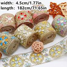 2-Inch Gold Metallic Thread Embroidered Floral Mesh Lace Trim For Bridal Headband Hairband Bow Decoration - Multicolor - View 2