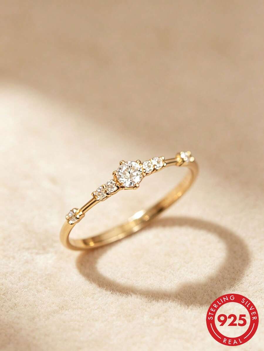 1pc Creative S925 Sterling Silver Zirconia Thin Ring, Sweet & Romantic Jewelry For Women, Daily Commute, Proposal, Couple, Friendship Gift - Single Ring - View 1